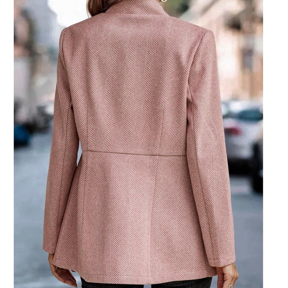 Classic Herringbone Open Front Blazer Jacket Coat - Picture 4 of 14